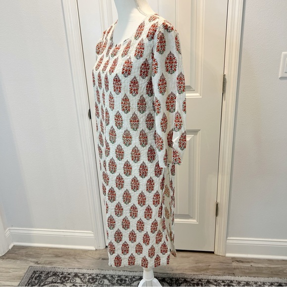 Sabhyata Indian Cream Red Floral Printed Straight Kurta Kurti Tunic Ethnic Dress - Picture 3 of 12